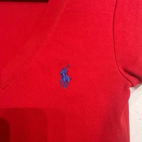 Ralph Lauren Sport Engine Red V-Neck Tee Sz S NWOT - Picture 5 of 13